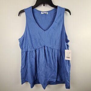 89th + Madison Womens Blue V-Neck Babydoll Peplum Tank Top Size Medium NWT